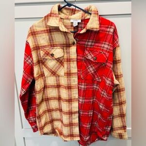 Just Polly Redd and Cream Plaid Flannel Shirt Size Medium